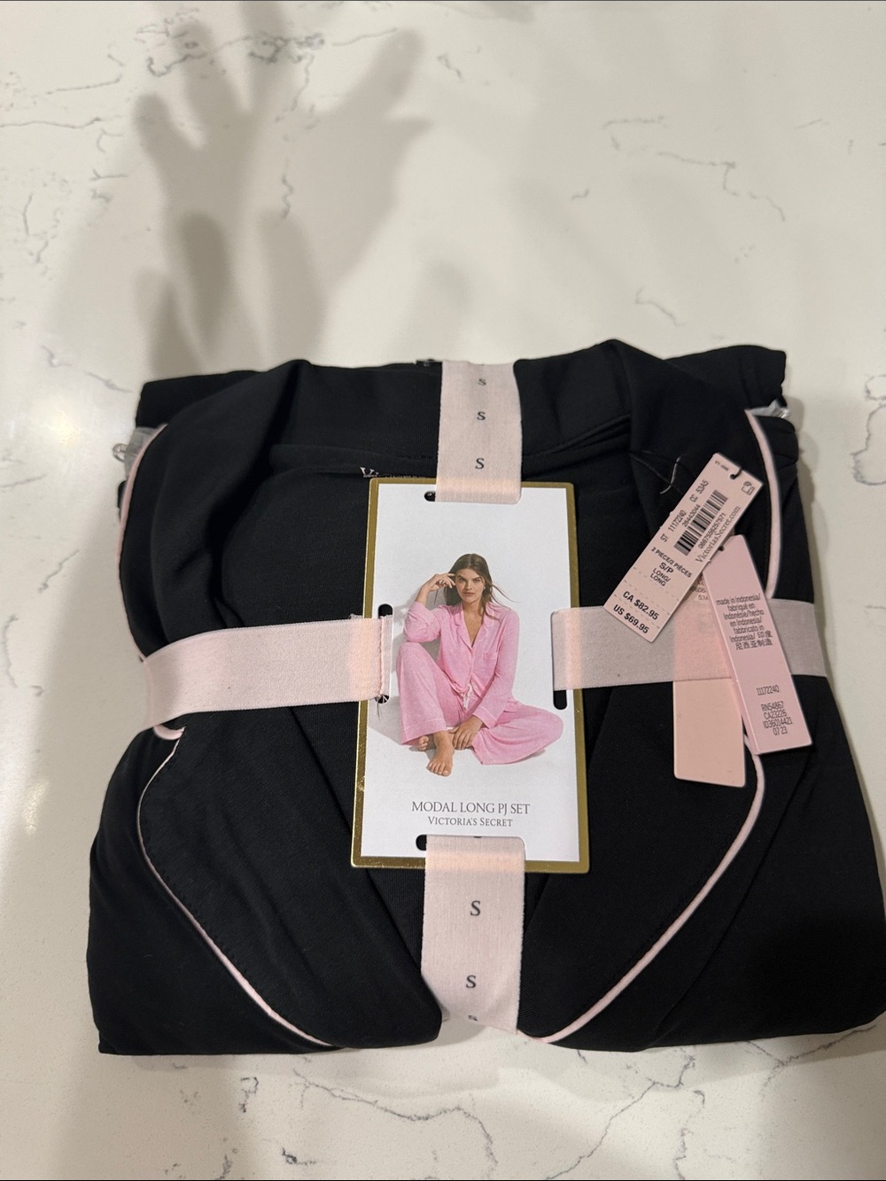 Victoria's Secret Black Pajama Set with Pink Trim